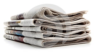 Pile of Newspapers Stack Lies on White Background