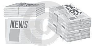 Pile of newspapers on white background. Stack of newspapers. Paper waste