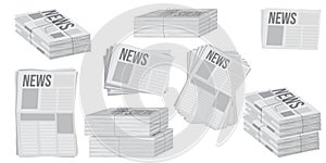 Pile of newspapers on white background. Stack of newspapers. Paper waste