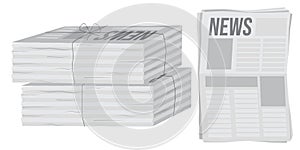 Pile of newspapers on white background. Stack of newspapers. Paper waste