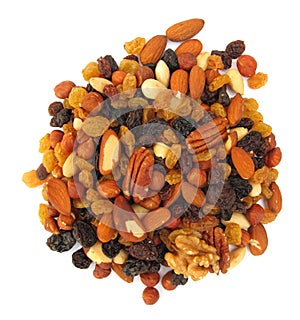 Pile of nuts and raisins