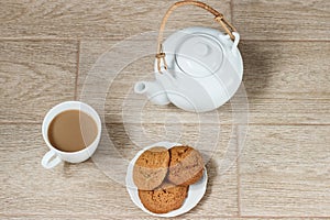 Pile of oat cookies on table