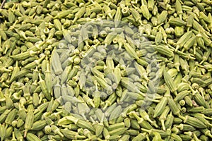 Pile of Okra seed pods, presented for sale photo