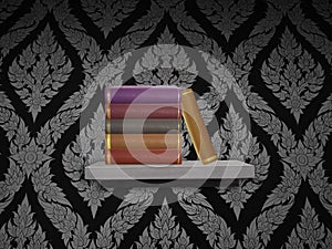 Pile of old book on shelf