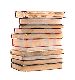 A pile of old books, isolated on white background. Collection.