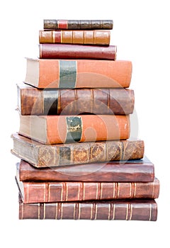 Pile of old leather bound books