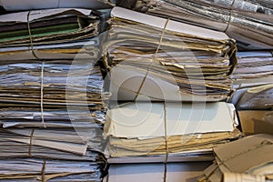 Pile of old papers and newspapers in the archive photo