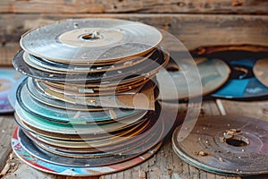 Pile of Old and Scratched CDs and DVDs in Various Conditions Representing Digital Storage Evolution