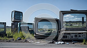 Pile of old televisions displayed along the road