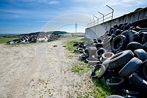 Pile of old tires in farm