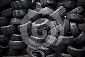 Pile of old tires neatly arranged, Prepare to recycle