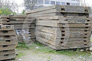 Pile of old unused concrete panels