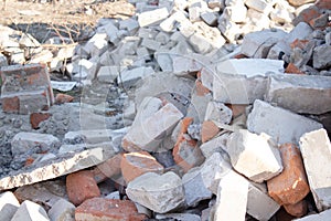 pile of old used bricks. construction of houses. background
