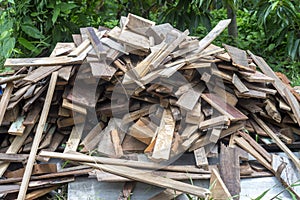 Pile of old wood chips , scrap wood - for Background