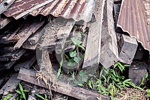 Pile of old wood and old zinc