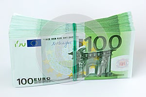 Pile of one hundred euro banknotes