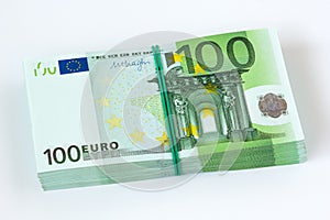 Pile of one hundred euro banknotes