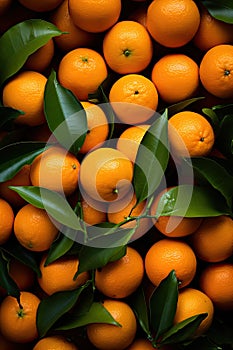 Pile of Oranges With Green Leaves