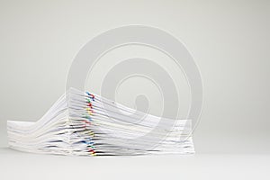 Pile overload of paper place on white background