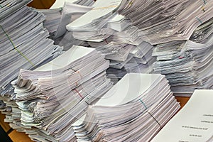 Pile of paper documents in the office