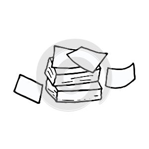 Pile of paper isolated on white background. paper icon. paper heap vector illustration. office stationery. hand drawn vector. dood