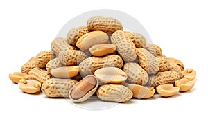 A pile of peanuts on a white background (ai generated)