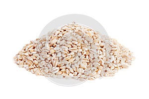 Pile Pearl barley isolated on white background.