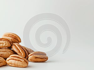 Pile of pecan nuts scattered photo