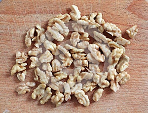 A pile of peeled skinless walnuts