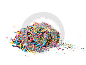 Pile of pencil's graphite chips shavings isolated