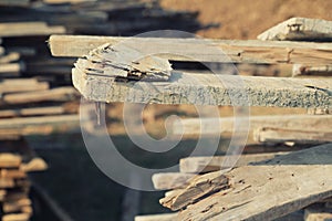 Pile pf Planks on construction site