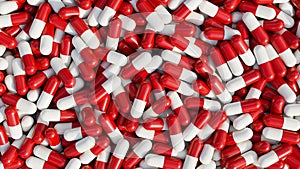 Pile of pills background, pill capsules in white and red. medical and heath care concept