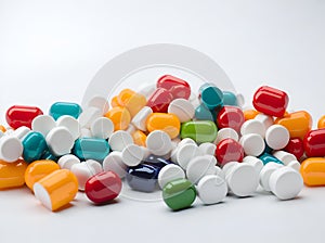 A pile of pills on a white table