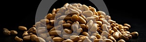 Pile Of Pine Nuts On A Black Background. Generative AI