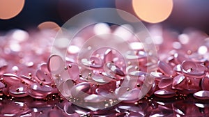 A pile of pink beads