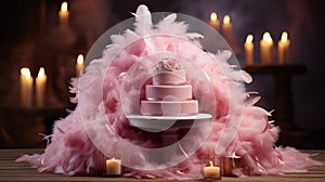 Pile of Pink Feathers on Wooden Table