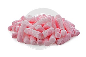 Pile of pink packing foam peanuts