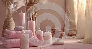 A Pile of Pink Towels on a Table