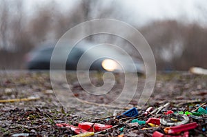 Pile of plastic bags and other refined petroleum products dumped in landfill