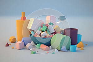 Pile of Plastic: close-up of massive pile of plastic waste, including discarded toys, food containers, and other non