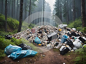pile of plastic garbage in forest