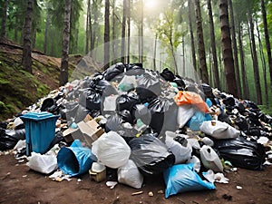 pile of plastic garbage in forest