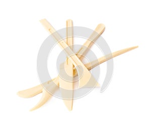 Pile of plastic knife tools isolated