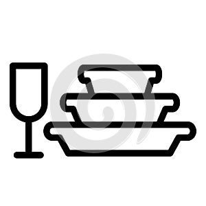 Pile of plates and glass line icon. Stemware and stack of dishes vector illustration isolated on white. Dishware outline