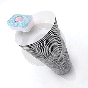 Pile of plates with tablet soap