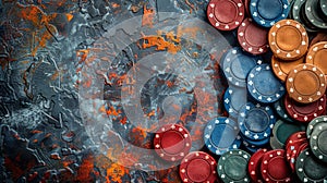 A Pile of Poker Chips on Table
