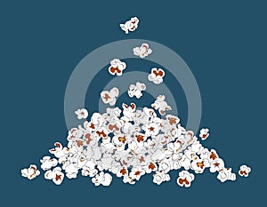 A pile of popcorn pile vector illustration on blue background