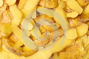 Pile of potato peel isolated on white background