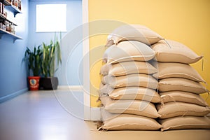 pile of potato sacks in a corner of a food pantry