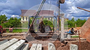 Pile Pressing Machine on the Construction Site